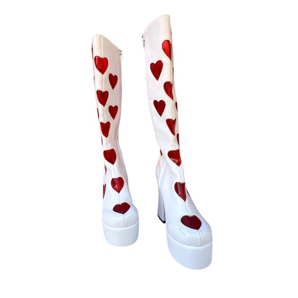 Sugar Thrillz RETRO ROMANCE White With Red clear heart GO GO BOOTS Size 7 - Picture 8 of 16